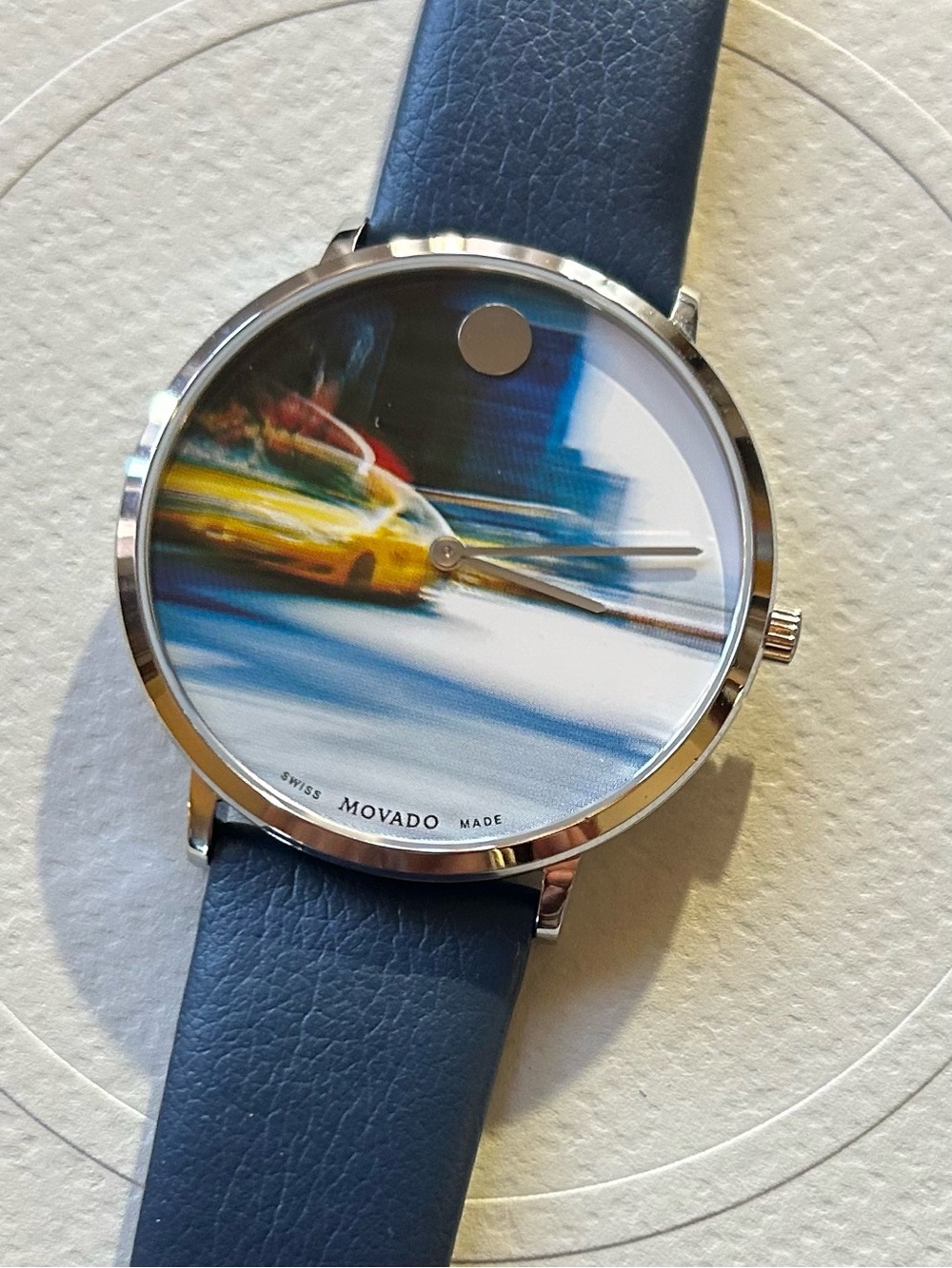 Movado Alexi X Artist Collaboration Watch With 40mm Face & NavyBlue Leat…